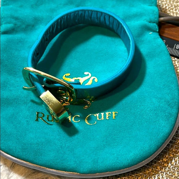 Vintage rare Rustic Cuff bracelet Kacy leather metallic green blue - Picture 7 of 7
